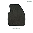 Nerova Kari Tiger Eye sisal mat in BMW X3 driver footwell — dark charcoal natural sisal with black rubber heel pad, luxury car mat