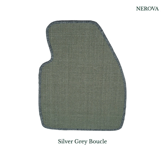 Nerova Silver Grey bouclé sisal car mat in driver footwell — silver grey flat-weave natural sisal, custom-fit India