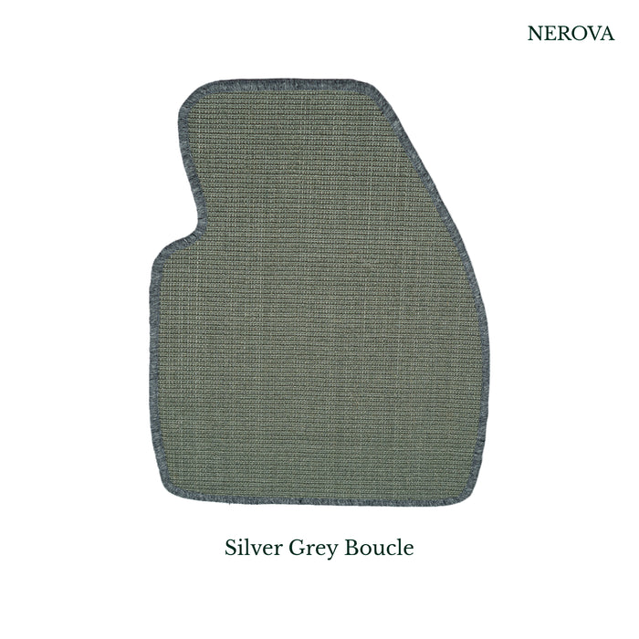 Nerova Silver Grey bouclé sisal car mat in driver footwell — silver grey flat-weave natural sisal, custom-fit India